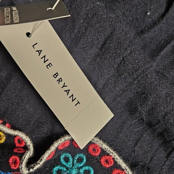 Lane Bryant Embroidered Floral Empire Waist Top Boho Peasant Womens 28P Navy NWT - Picture 3 of 11